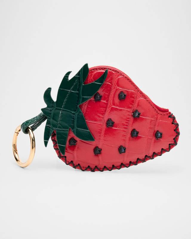 Strawberry Croc-Embossed Leather Charm